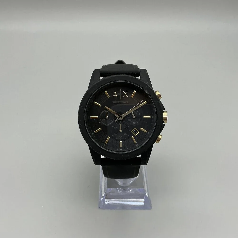 Armani Exchange Mens Watch 45mm Black Dial Chronograph Date Gold Tone New Batt